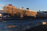 A long exposure of an autorack train as the light begins to fade